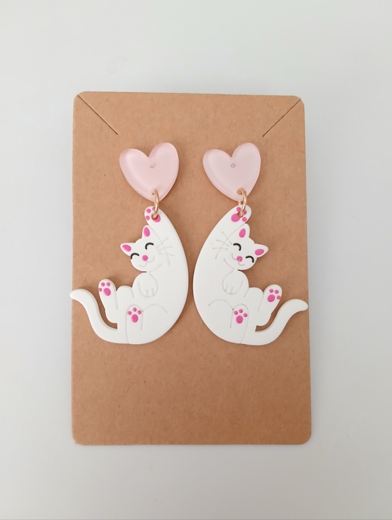 Fashion Jewelry Jewelry - Fashion Jewelry Pink & White Cat Heart Drop Earrings